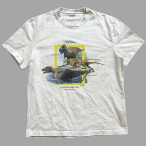 White - National Geographic dinosaurs “gotta eat and run” tee